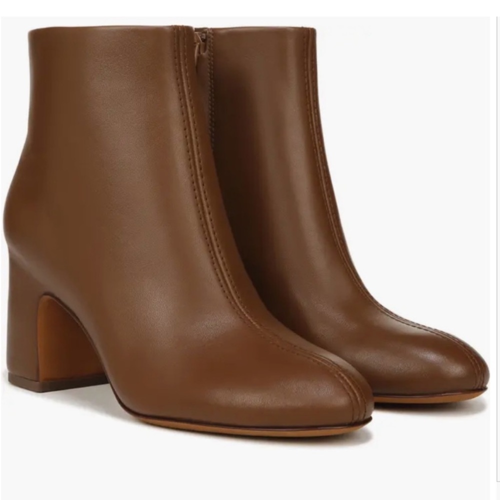 Vince Block Heel Leather Ankle Boots